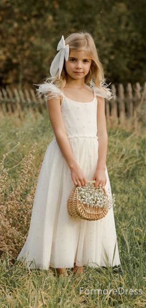 Elegant Spaghetti Strap A-line Long Flower Girl Dress,  FGD64