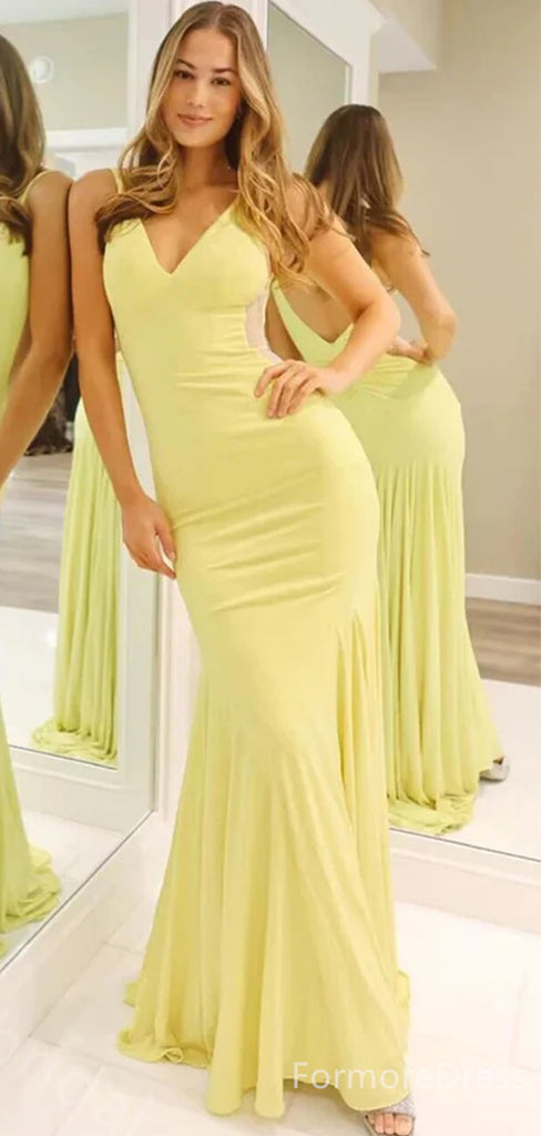 Sexy V-neck Spaghetti Strap Mermaid Long Prom Dress,PD359