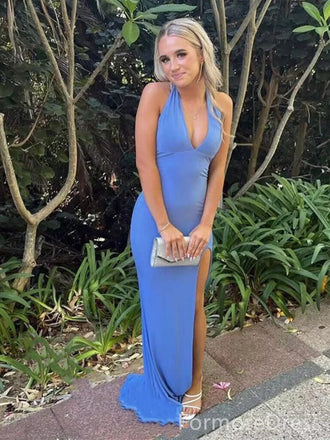 Sexy V-neck Halter Backless Split Side Mermaid Long Prom Dress,PD360