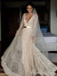 Flash Sequins V-neck A-line Long Wedding Dress,  WD51