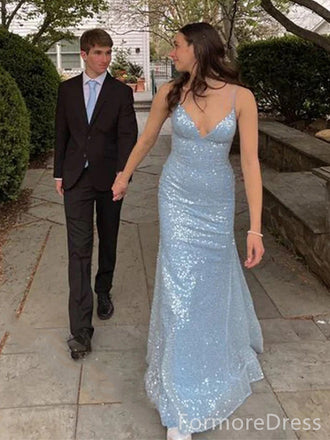 Sparkly Spaghetti Strap Mermaid Long Prom Dress,PD364