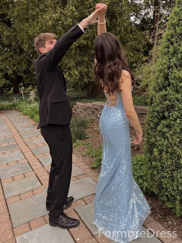 Sparkly Spaghetti Strap Mermaid Long Prom Dress,PD364