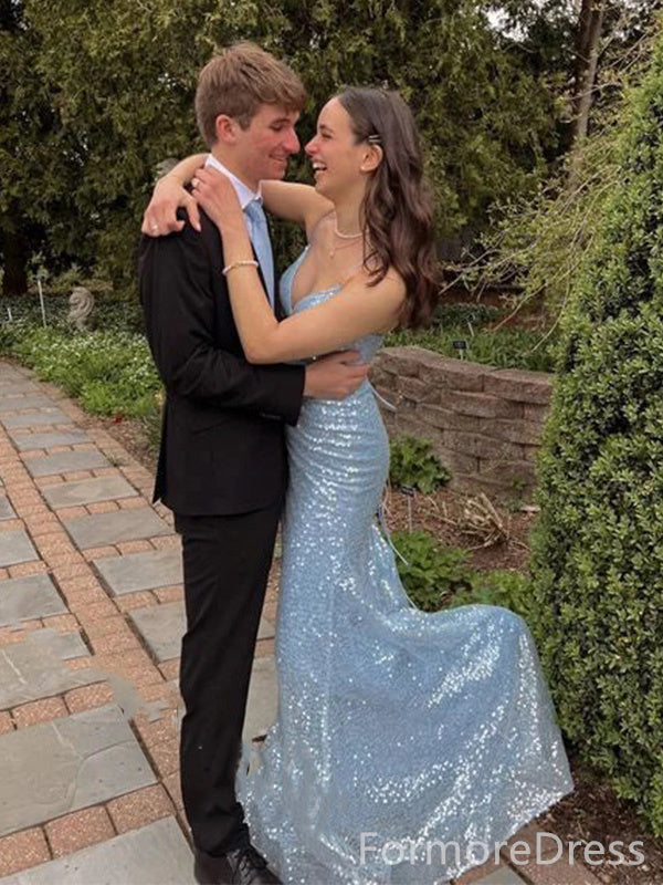 Sparkly Spaghetti Strap Mermaid Long Prom Dress,PD364