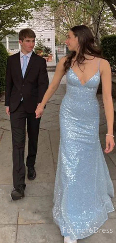 Sparkly Spaghetti Strap Mermaid Long Prom Dress,PD364