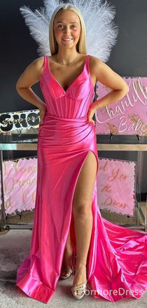Simple V-neck Split Side Mermaid Long Prom Dress,PD367
