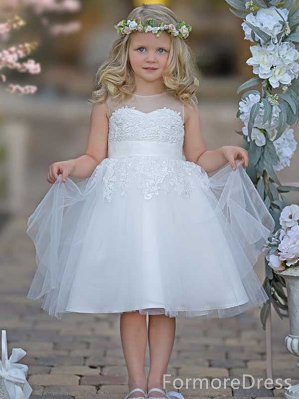 Cute Sleeveless Lace Appliques A-line Flower Girl Dress,  FGD66