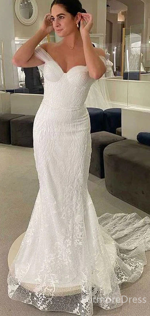 Elegant Off-shoulder Mermaid Long Wedding Dress,  WD52