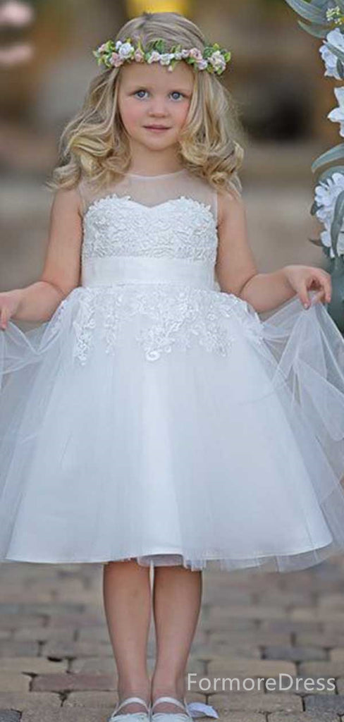 Cute Sleeveless Lace Appliques A-line Flower Girl Dress,  FGD66