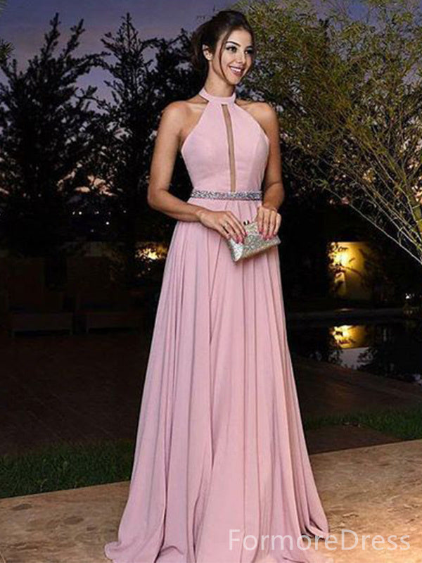 Gorgeous Halter Sleeveless A-line Long Prom Dress,PD370