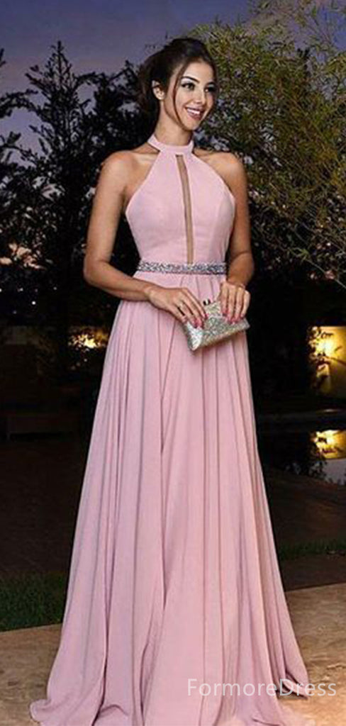 Gorgeous Halter Sleeveless A-line Long Prom Dress,PD370