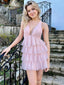 Elegant Pink V-neck A-line Short Mini Homecoming Dress,  HD277