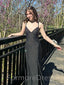 Elegant Black Mermaid V-neck Spaghetti Strap Long Prom Dress,PD09