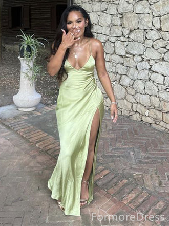 Sexy V-neck Spaghetti Strap Split Side Mermaid Long Prom Dress,PD376