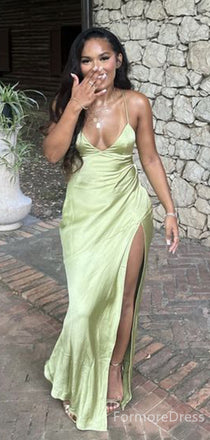 Sexy V-neck Spaghetti Strap Split Side Mermaid Long Prom Dress,PD376