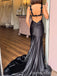 Elegant Black V-neck Lace Split Side Mermaid Long Prom Dress,PD382