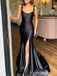 Elegant Black V-neck Lace Split Side Mermaid Long Prom Dress,PD382