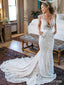 Elegant V-neck Mermaid Long Wedding Dress,  WD54