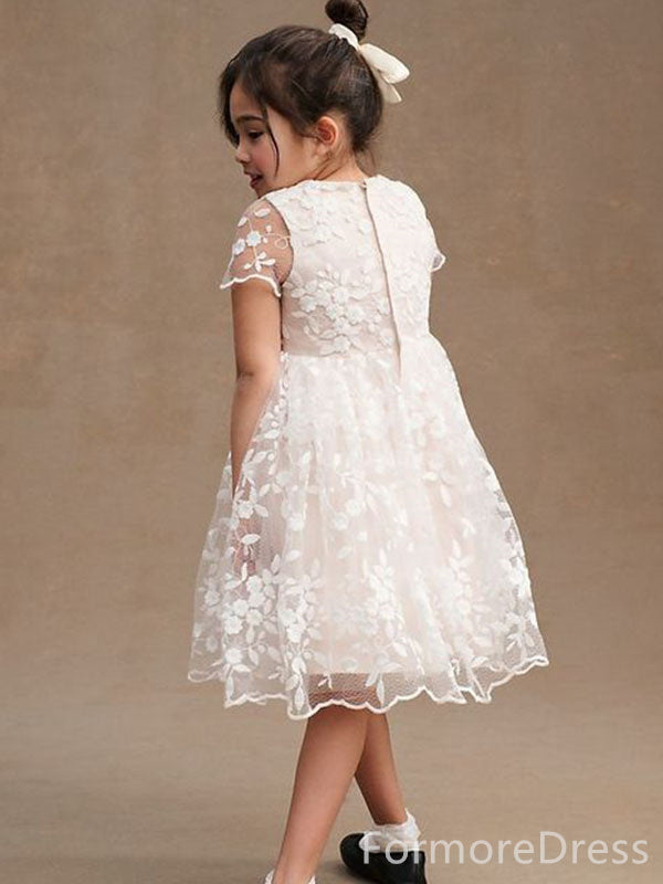 Popular Lace Appliques A-line Long Flower Girl Dress,  FGD71