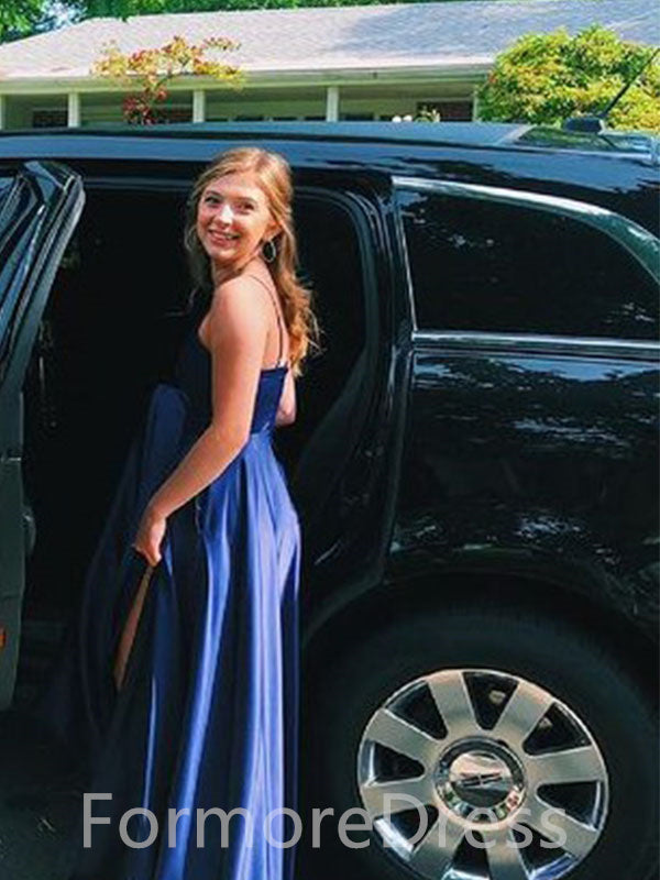 Elegant Spaghetti Strap A-line Split Side Long Prom Dress, PD44