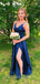 Elegant Spaghetti Strap A-line Split Side Long Prom Dress, PD44