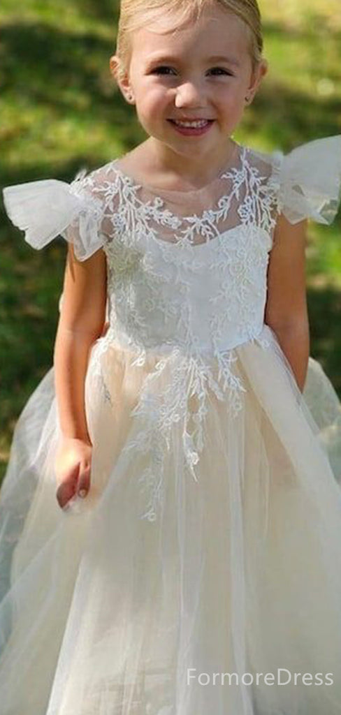 Elegant Ruffles Appliques A-line Long Flower Girl Dress,  FGD75