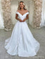 Elegant V-neck Off-shoulder A-line Long Wedding Dress, WD221