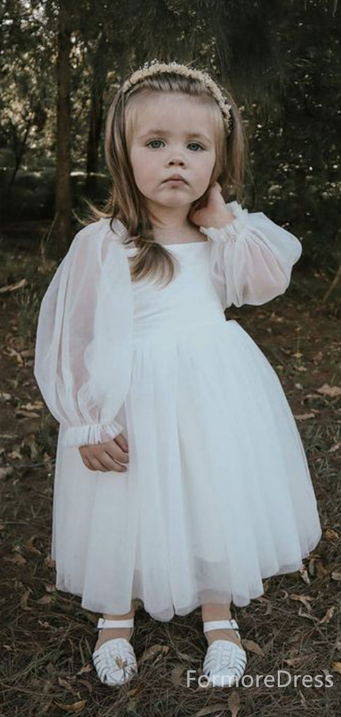 Elegant Long Sleeves A-line Long Flower Girl Dress,  FGD76