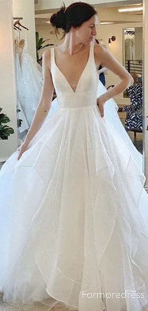 Elegant V-neck A-line Long Wedding Dress, WD223