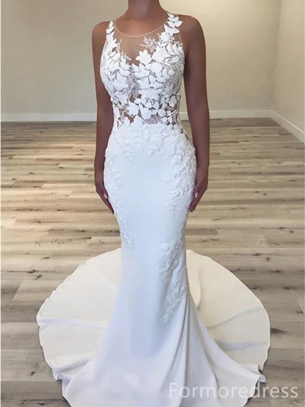 Gorgeous White Lace Mermaid Long Wedding Dress, WD224