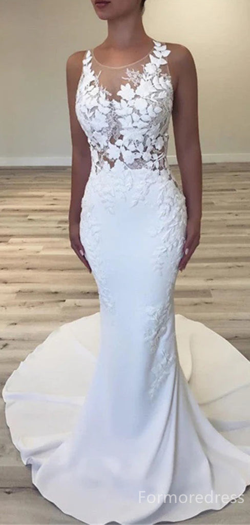 Gorgeous White Lace Mermaid Long Wedding Dress, WD224